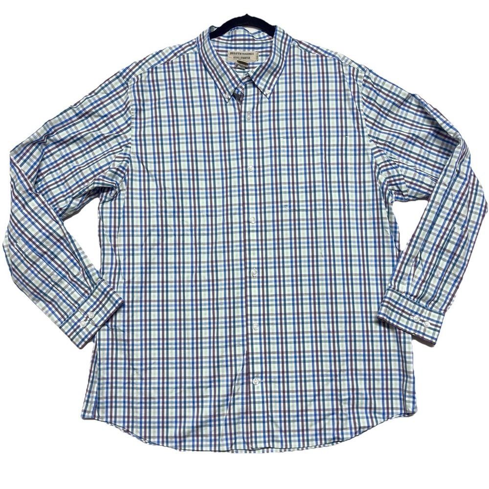 Duluth Trading Co Long Sleeve Button Down Shirt Plaid Check Cotton‎ Mens 2XL XXL